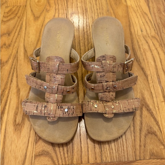 Vionic Shoes - Vionic Cork and Gold Wedge Sandal, Sz 8